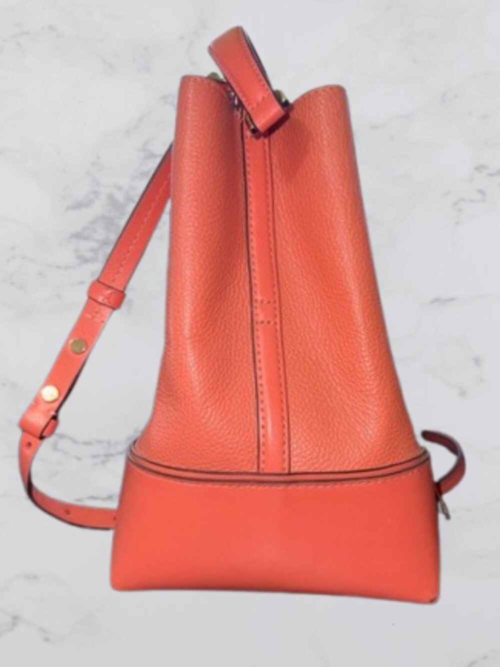MICHAEL KORS Leather Medium MERCER GALLERY Drawstring Bucket Bag-Coral/Pink - Picture 2 of 15